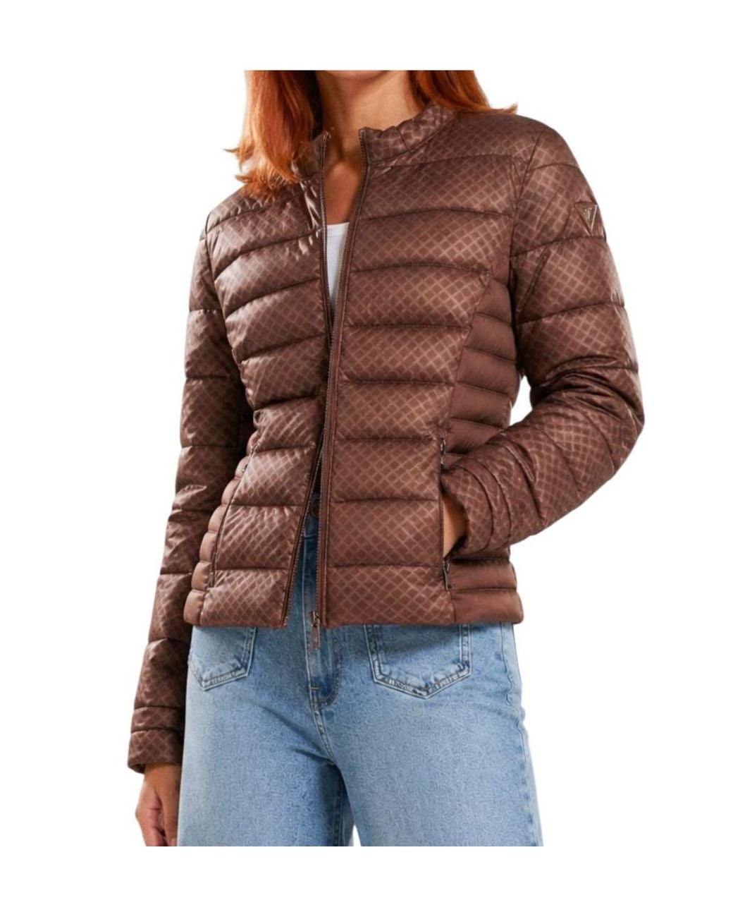 Guess Brown Quilted Logo-Patch Jacket