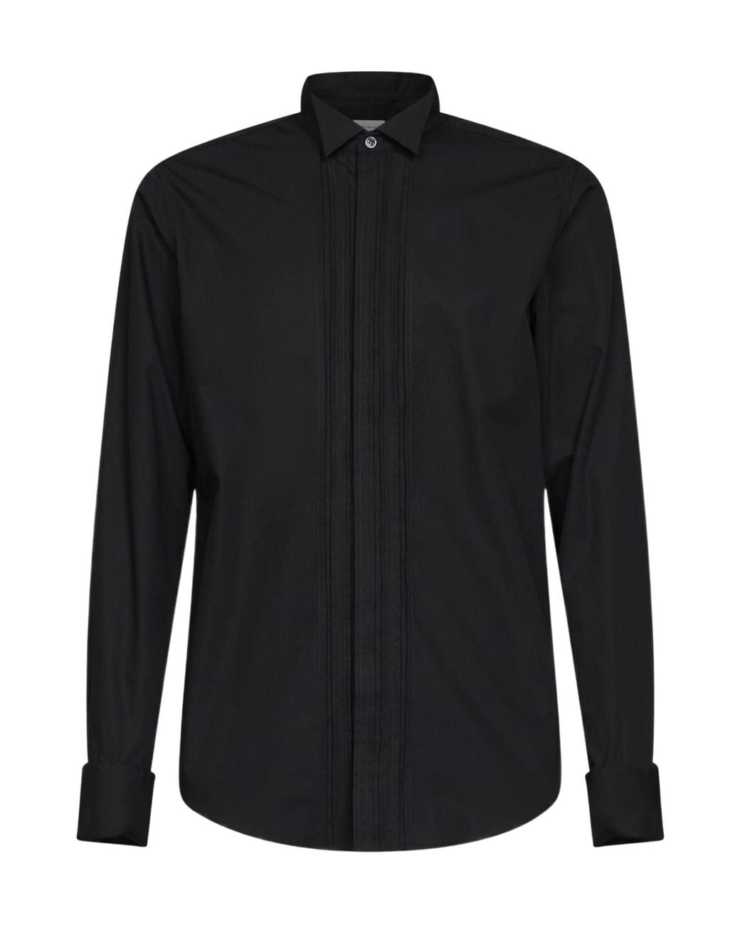Dries Van Noten Black Pintuck Wing-Collar Shirt for men