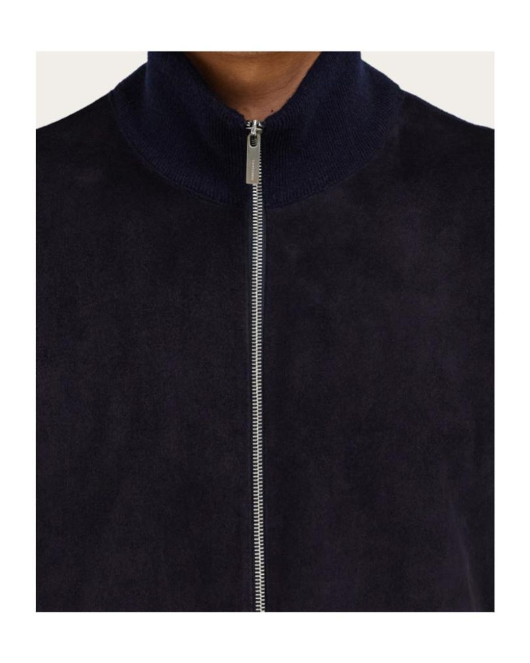Ferragamo Blue Ferragamo Knitted Detail Zip-Up Jacket for men