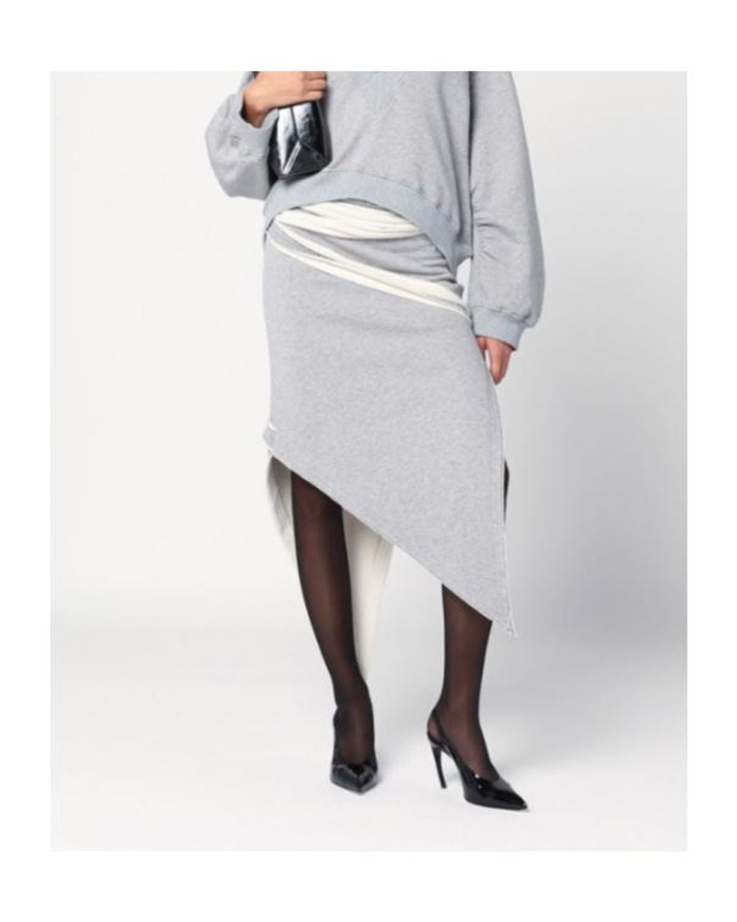 The Attico Gray Logo Printed Asymmetric Layered Skirt