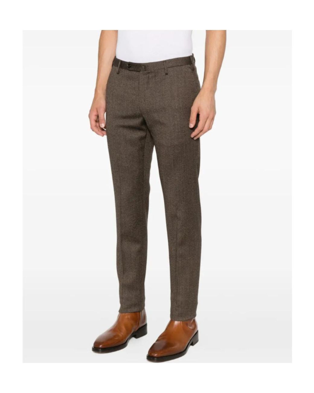 Incotex Brown Slim Fit Tweed Pants for men