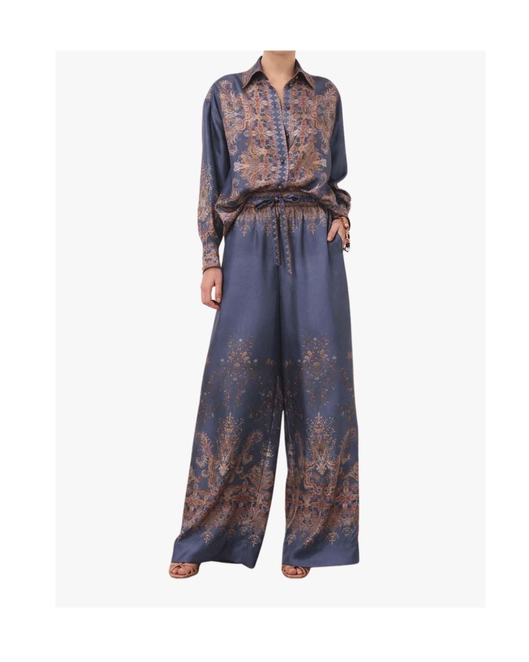 Zimmermann Blue Printed Drawstring Wide Leg Trousers