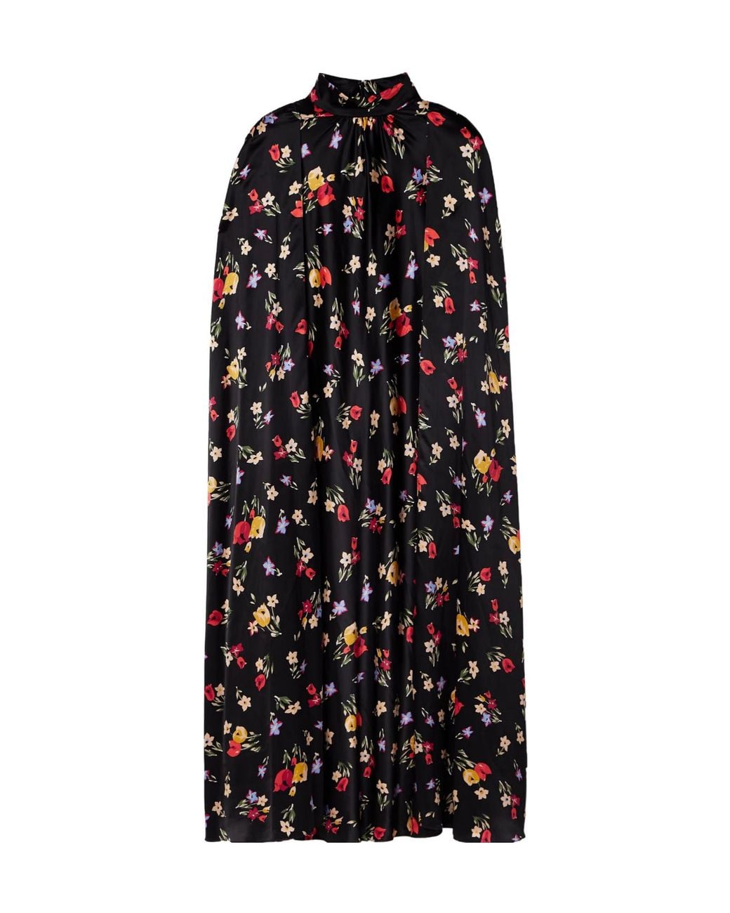 Rodarte Black Cape-Effect Printed Silk-Charmeuse Midi Dress