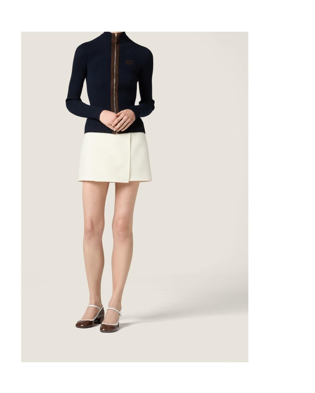 Miu Miu Blue Cashmere And Leather Zipper Cardigan