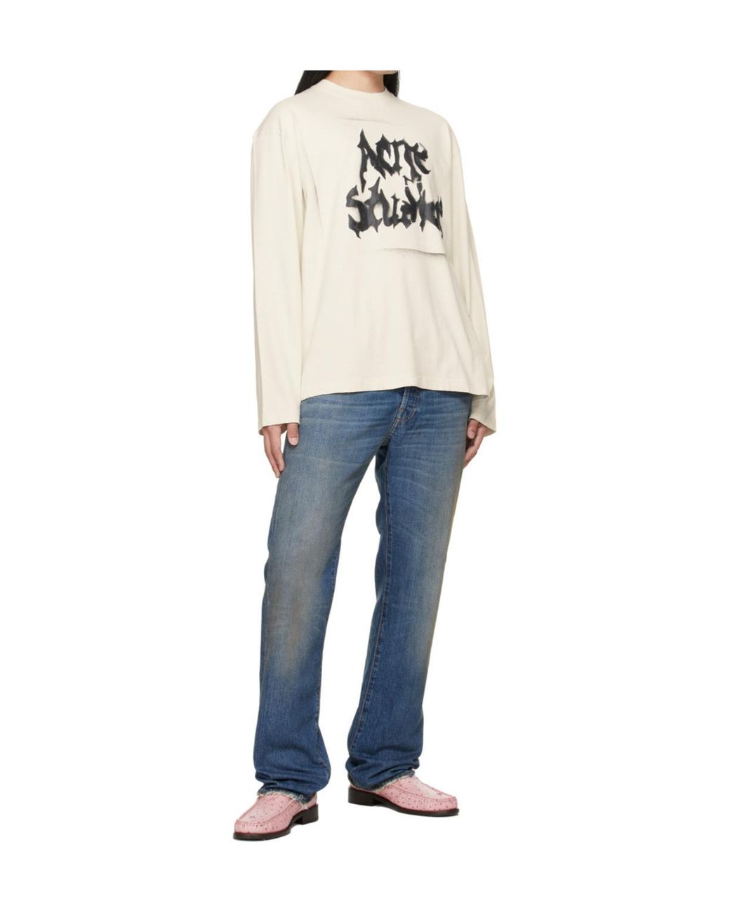 Acne White Logo-Print Distressed T-Shirt