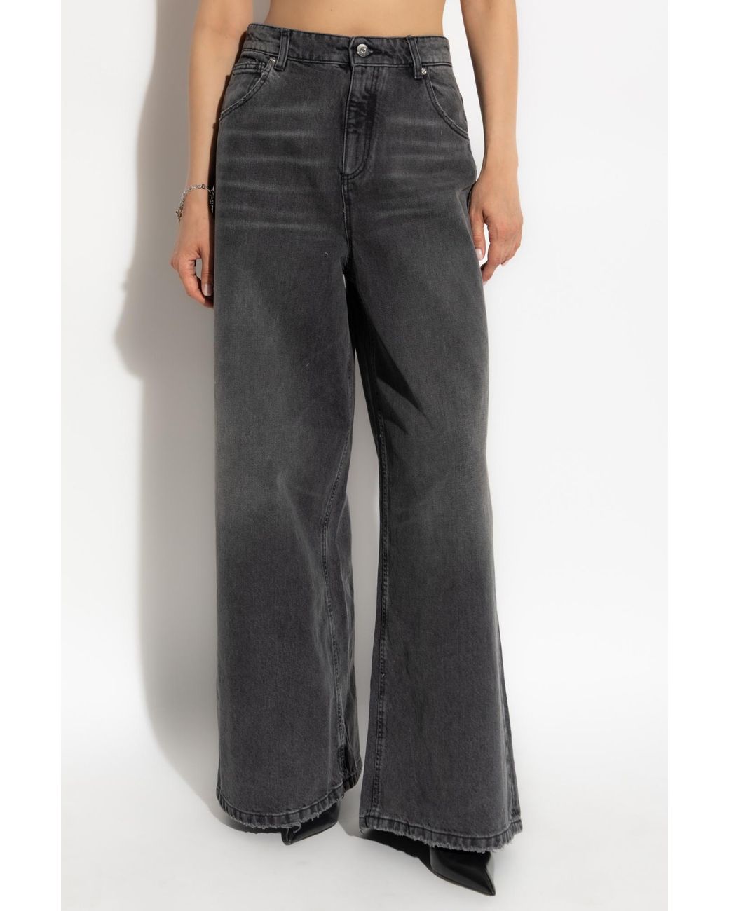 Blumarine Gray Stone-Washed Wide Leg Jeans