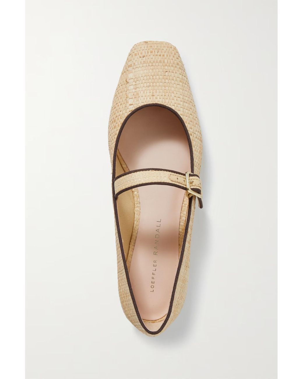 Loeffler Randall Natural Grosgrain-Trimmed Raffia Mary Jane Ballet Flats