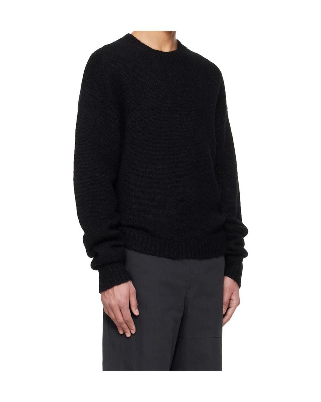 HELIOT EMIL Black Roan Alpaca Knit Crew Neck Sweater for men