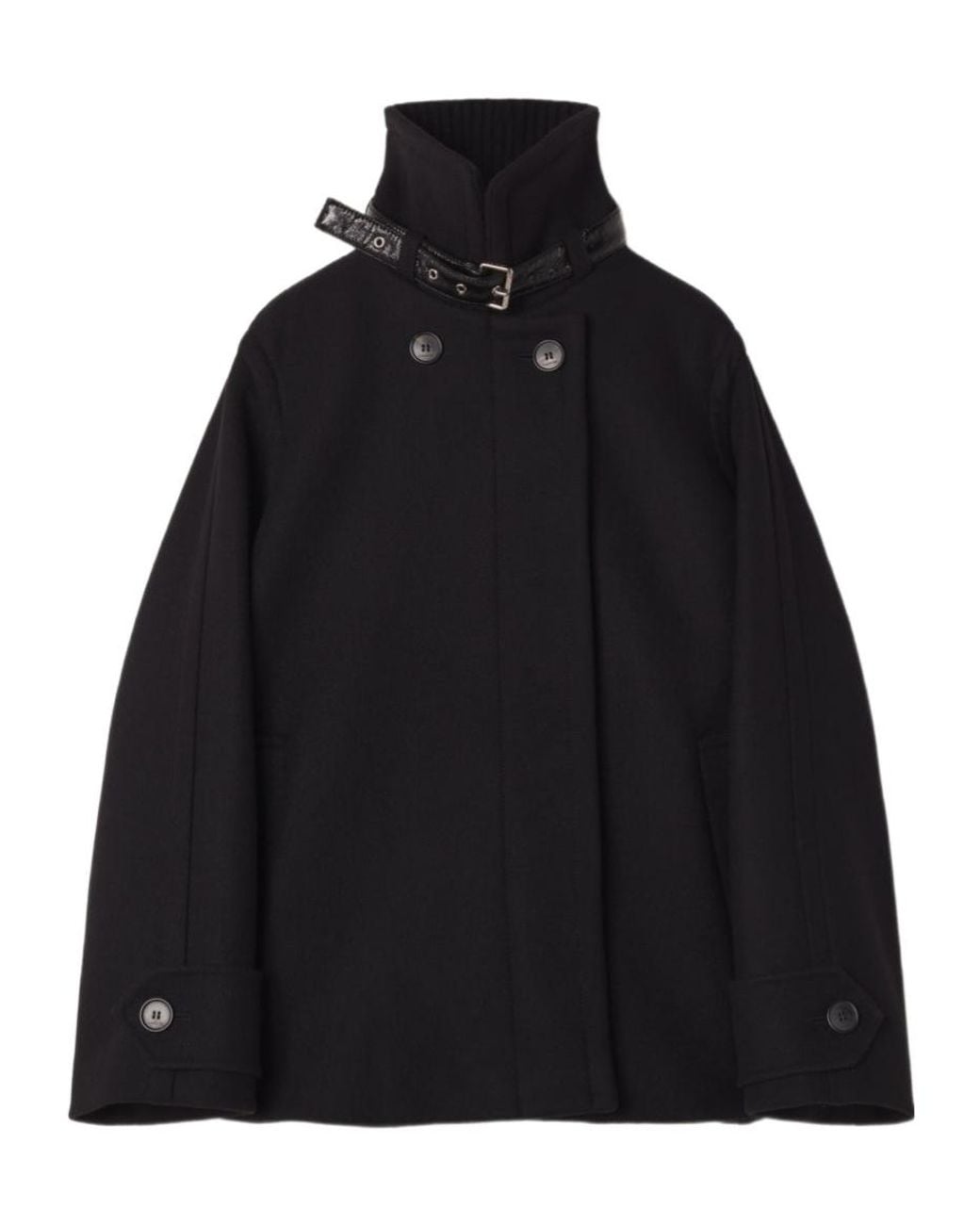 Lanvin Black Buckled-Collar Double-Breasted Short Coat
