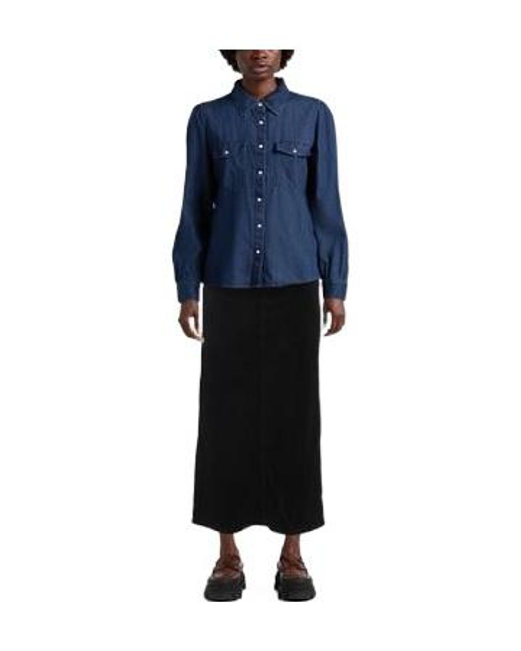 Ganni Blue High-Waisted Denim Straight-Cut Midi Skirt
