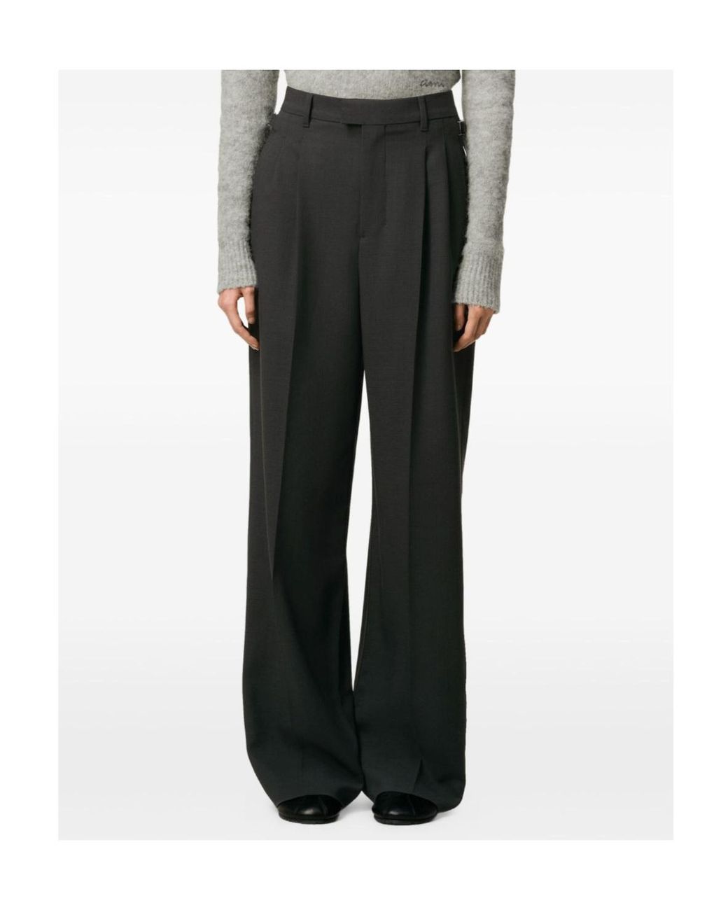 AMI Black Pleated High-Waist Trousers