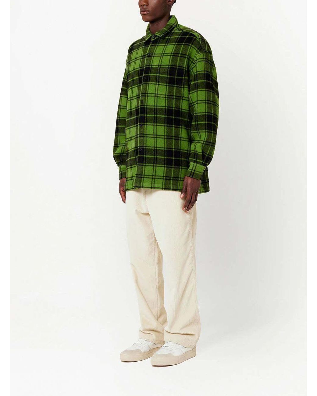AMI Green Logo-Print Plaid-Patterned Shirt for men