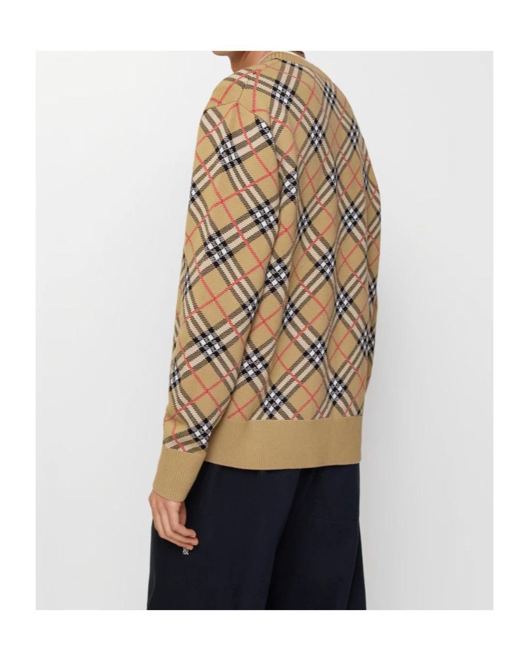 Burberry Brown Checked Crewneck Knitted Jumper for men
