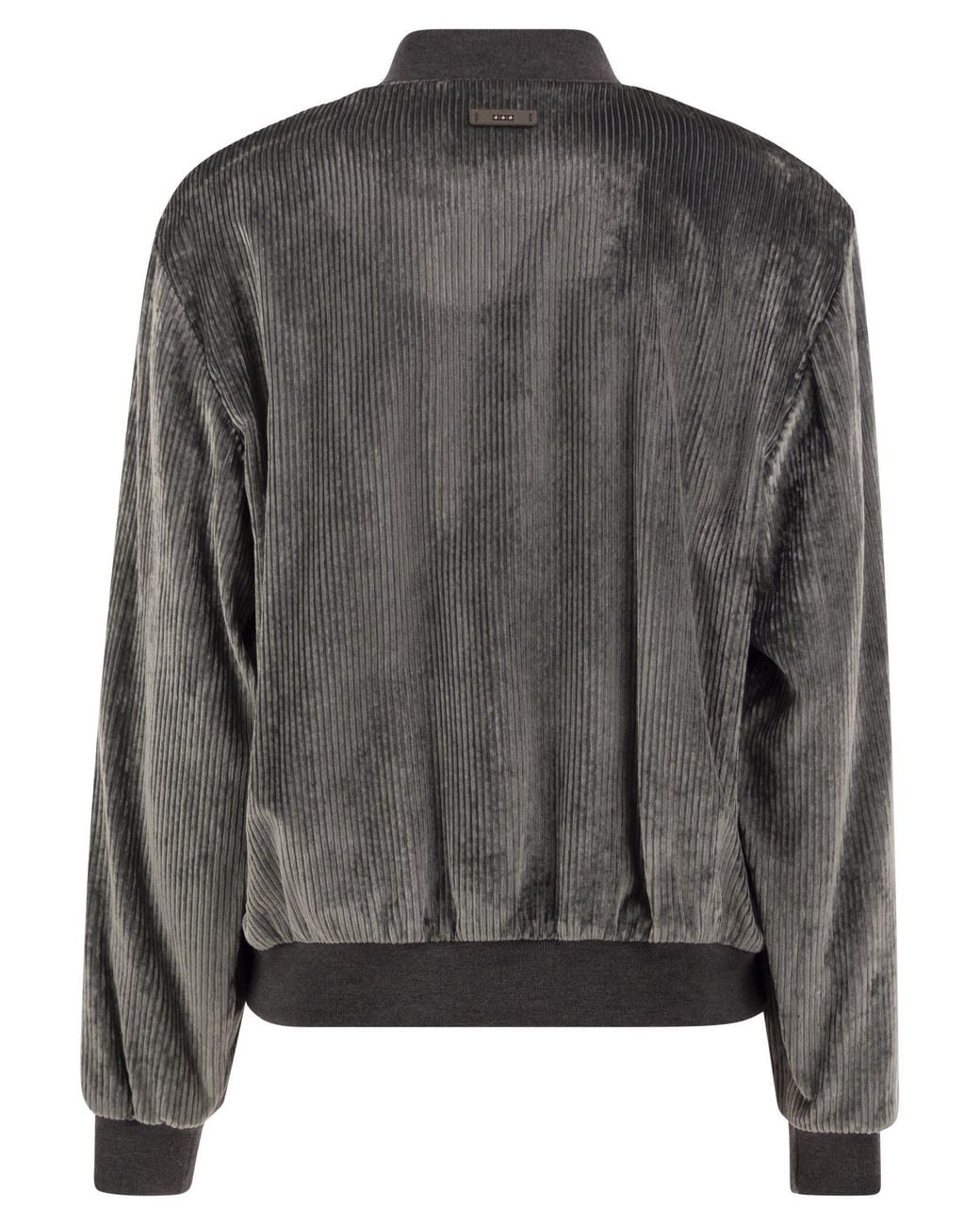 Peserico Gray Stretch Corded Velvet Bomber Jacket
