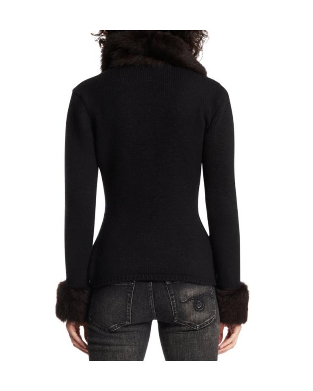 Magda Butrym Black Faux Fur Trim Cardigan