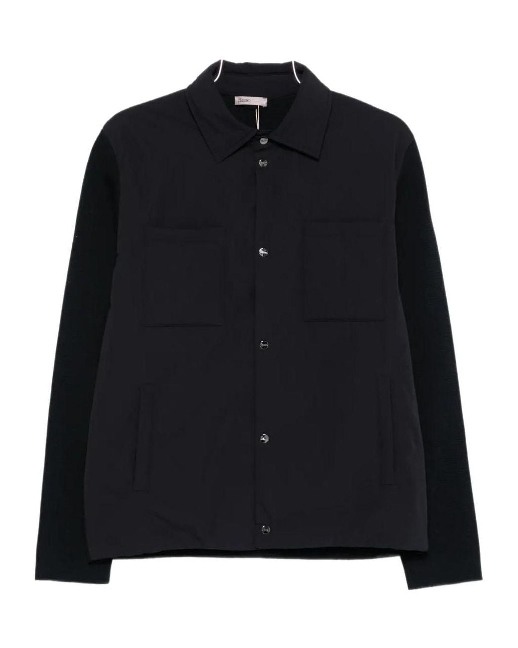 Herno Black Knitted-Sleeve Buttoned Jacket for men