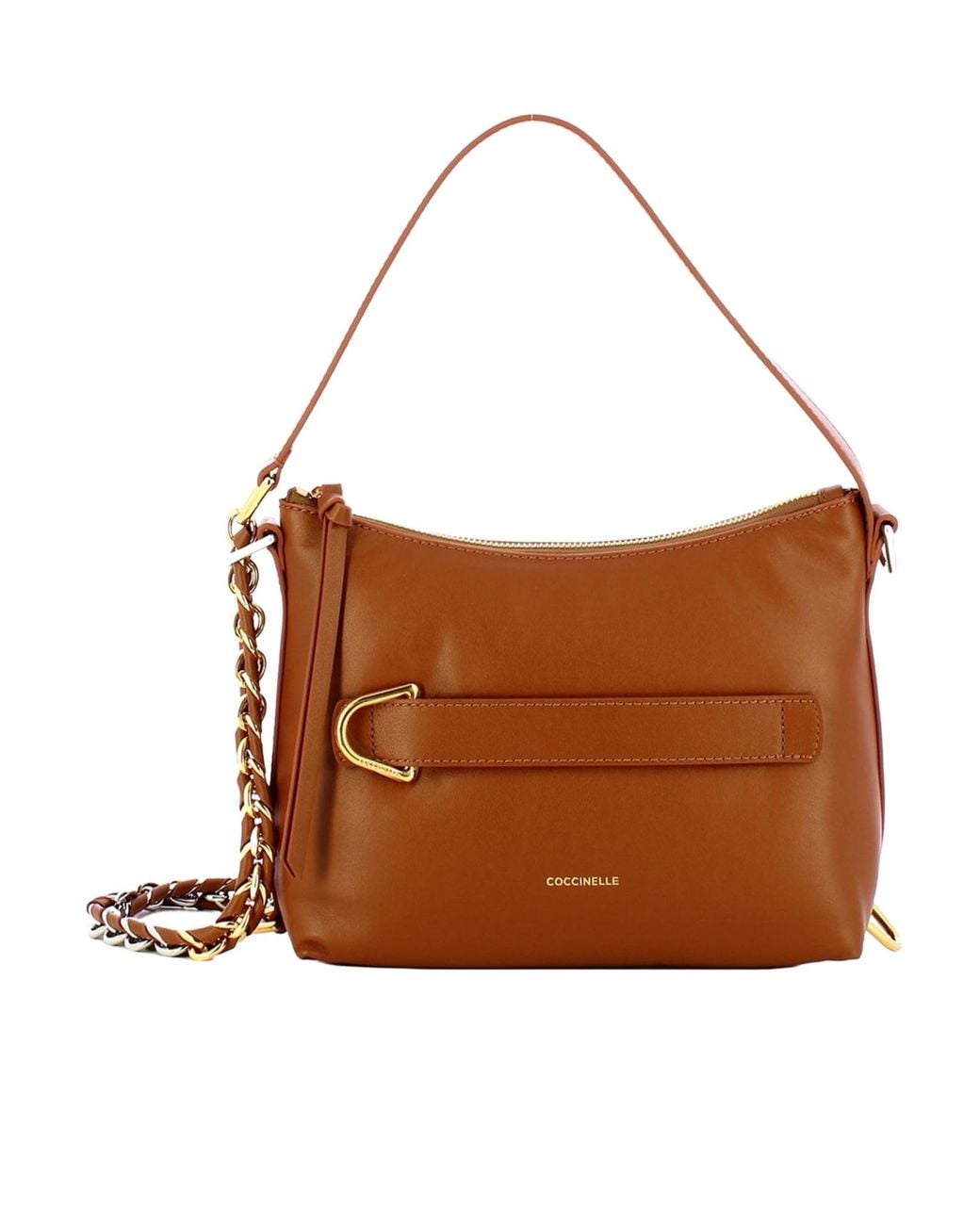 Coccinelle Brown Logo Printed Zipped Shoulder Bag