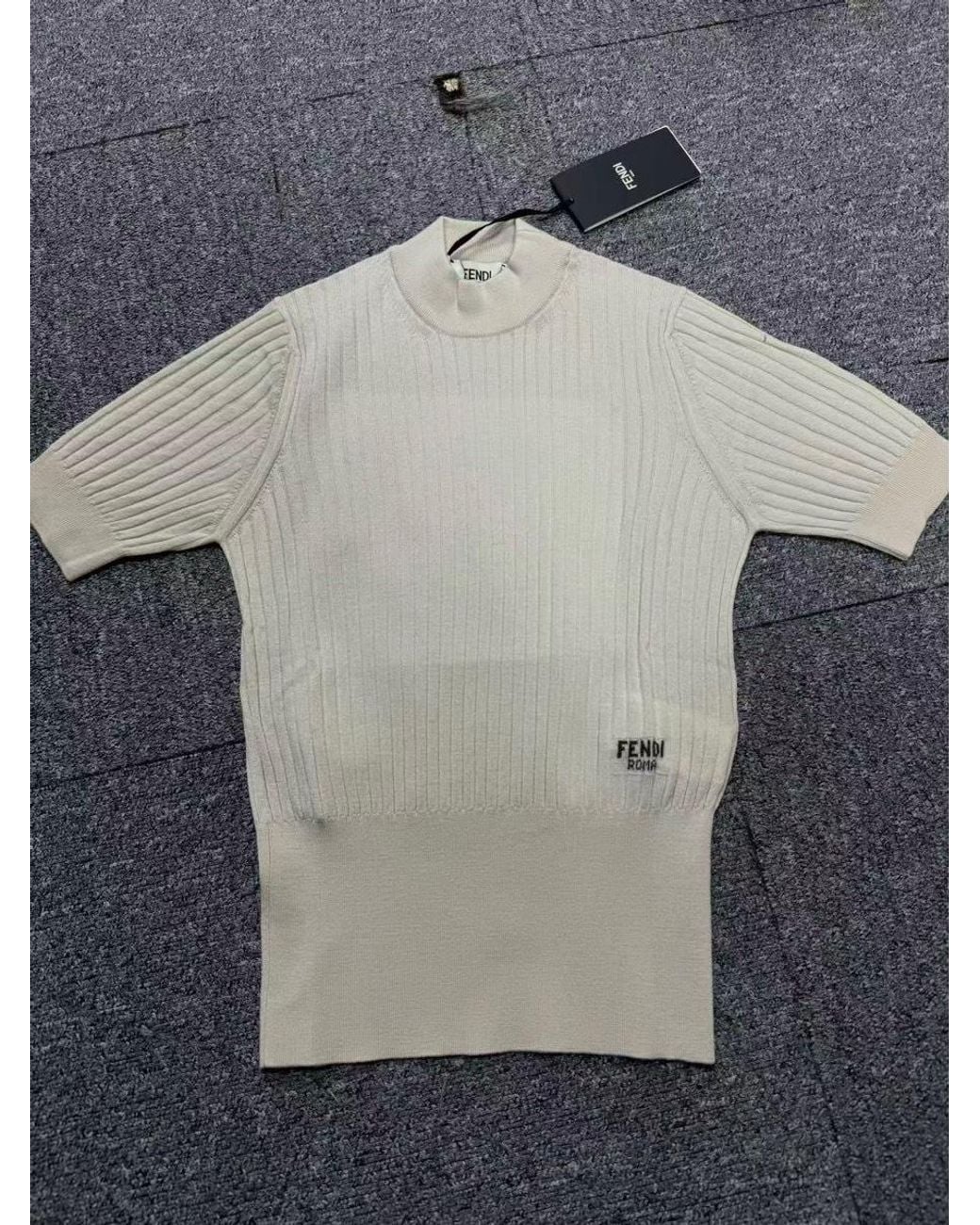 Fendi Natural Logo Intarsia Short-Sleeves Sweater