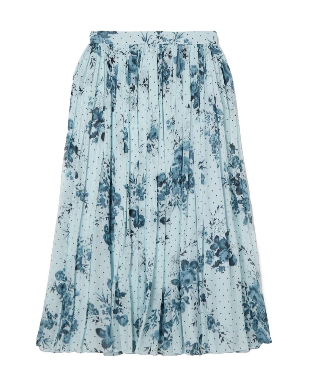 Erdem Blue Pleated Printed Crepon Midi Skirt