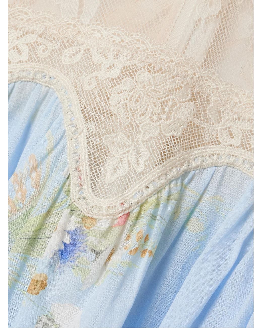 Zimmermann Blue Lace-Trimmed Floral-Print Cotton-Voile Blouse