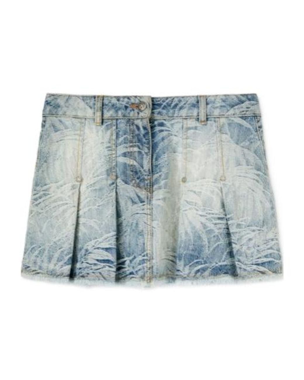 Palm Angels Blue Palms-Jacquard Pleated Mini Skirt