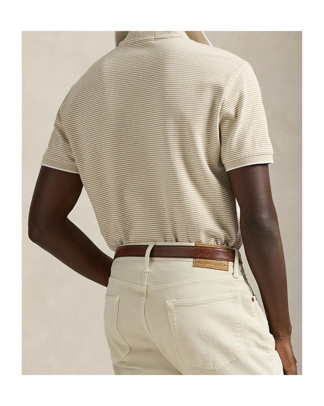 Polo Ralph Lauren White Striped-Pattern Short-Sleeved Polo Shirt for men