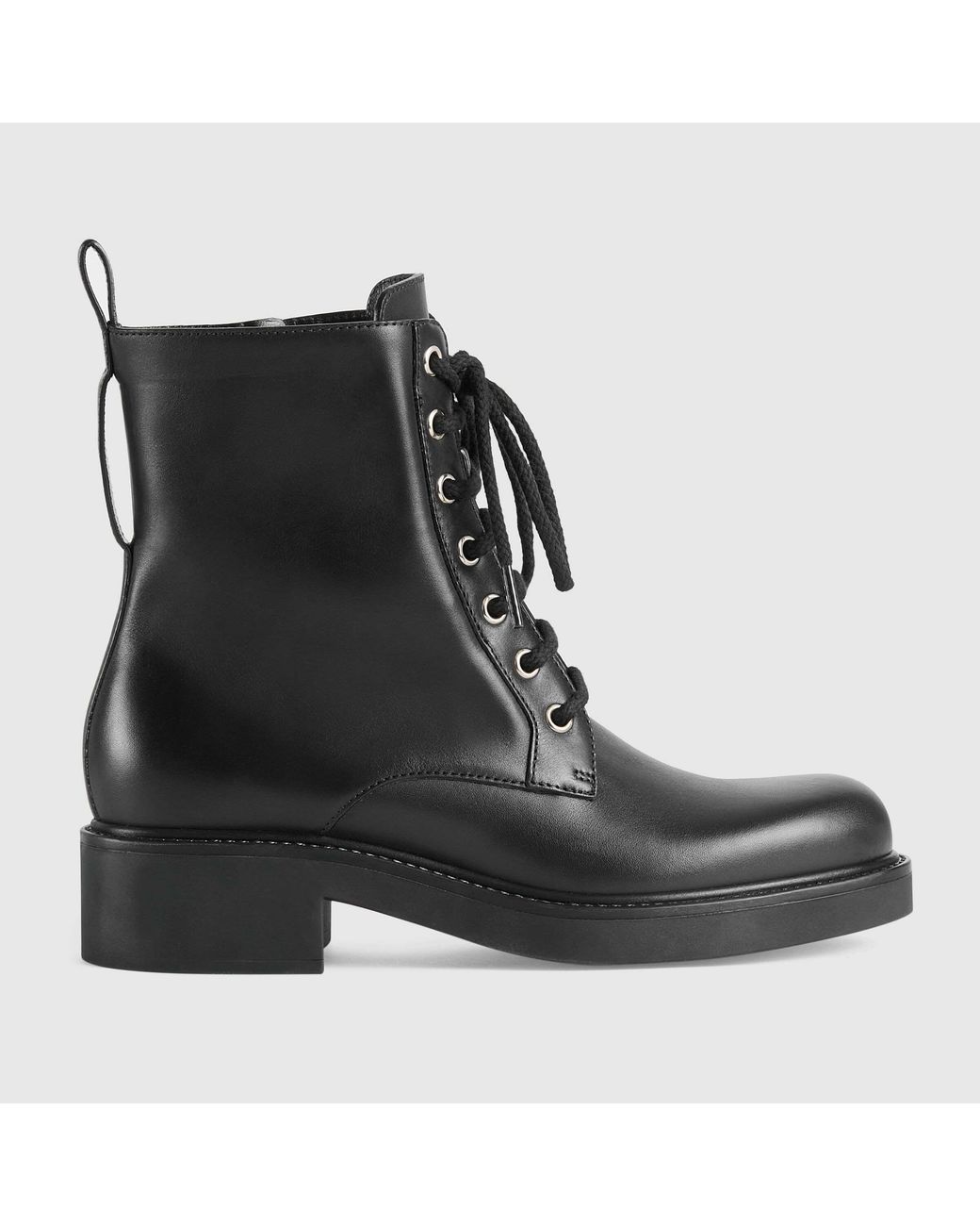 Gucci Black Logo Plaque Lace-Up Ankle Boots