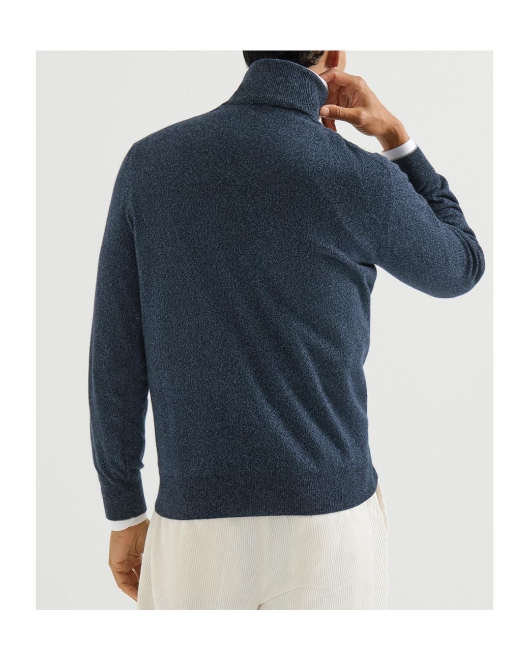 Brunello Cucinelli Blue Mouliné Cashmere Turtleneck Sweater for men