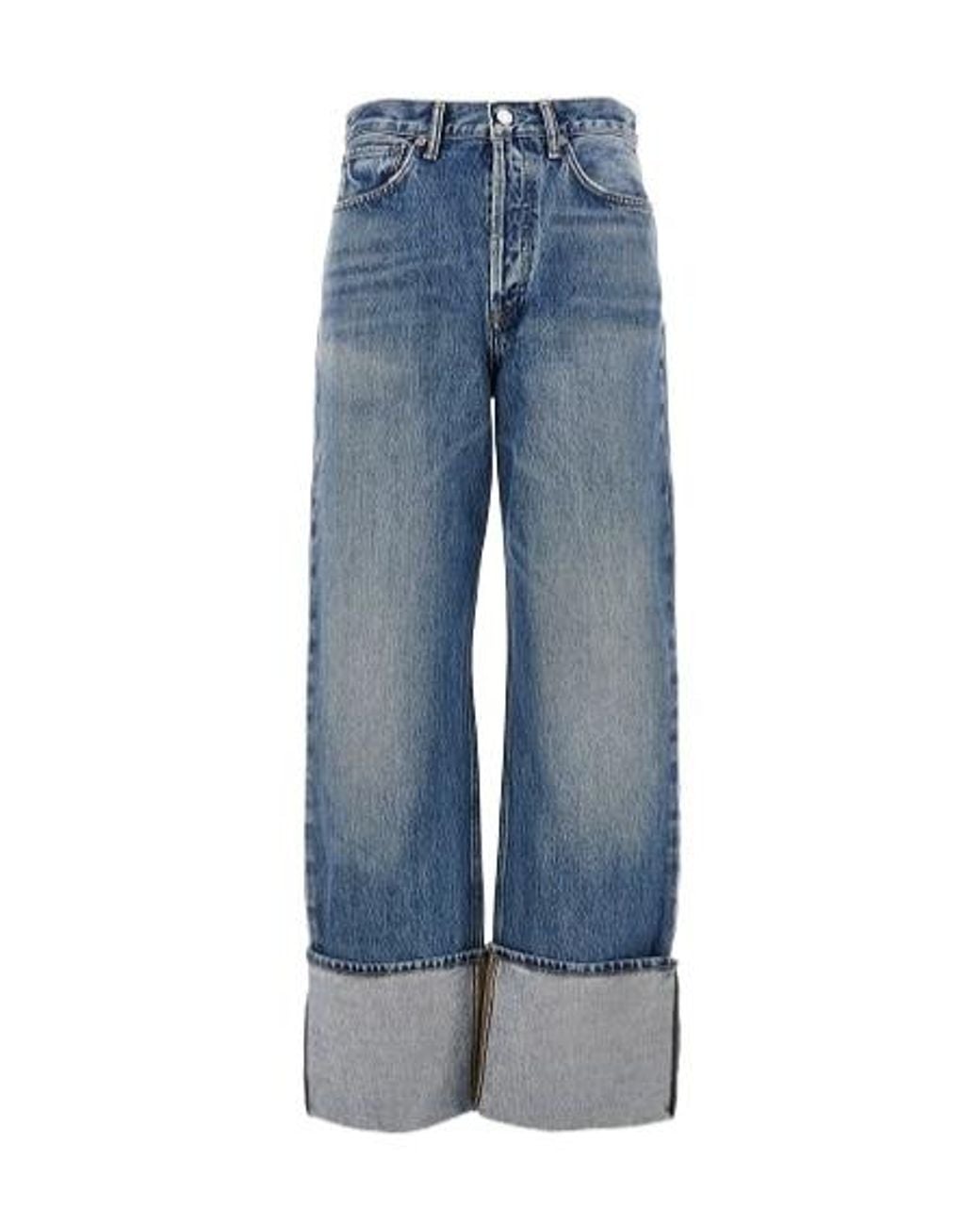 Agolde Blue Wide-Leg Cuffed Jeans