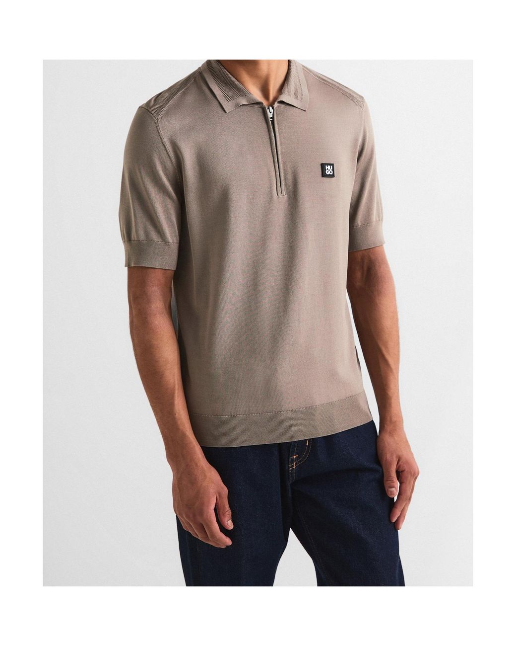 Boss Gray Short-Sleeved Zip-Up Polo Shirt for men