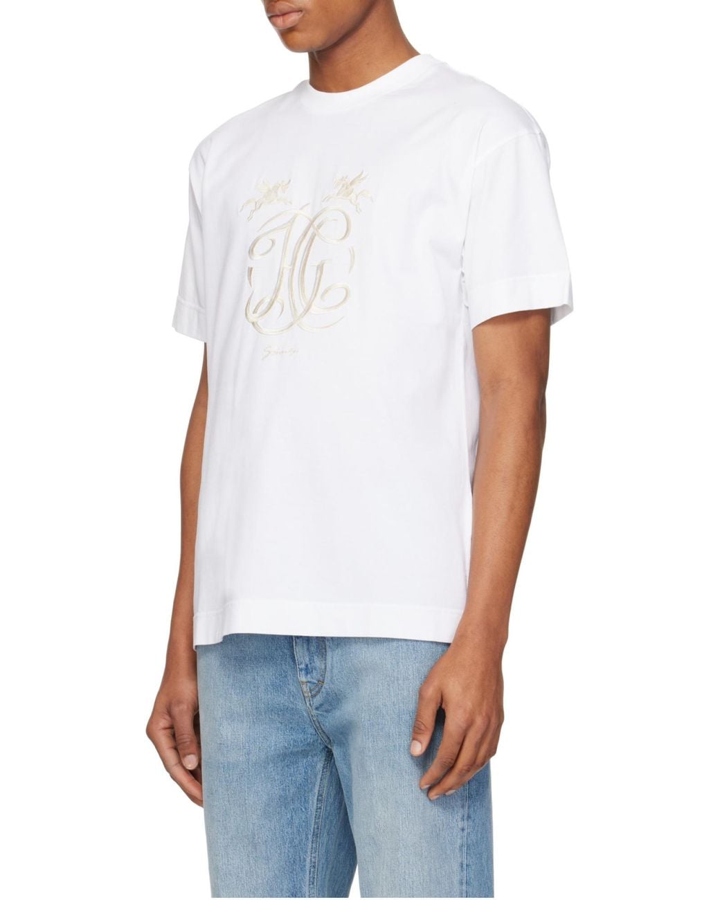 Givenchy White Logo Embroidered Crewneck T-Shirt for men