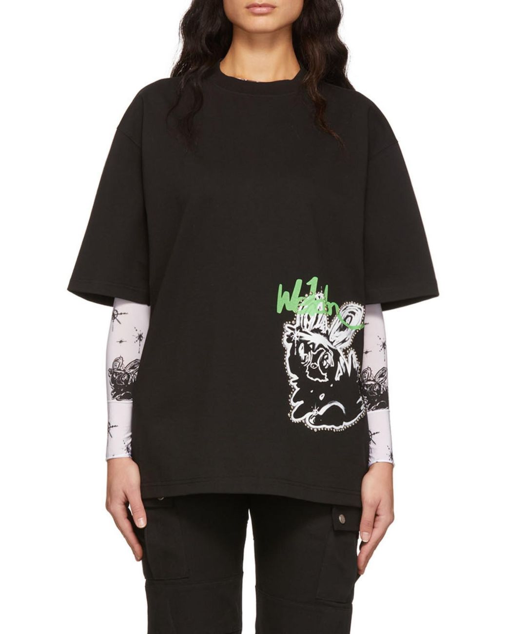 we11done Black Logo-Print Cotton T-Shirt for men