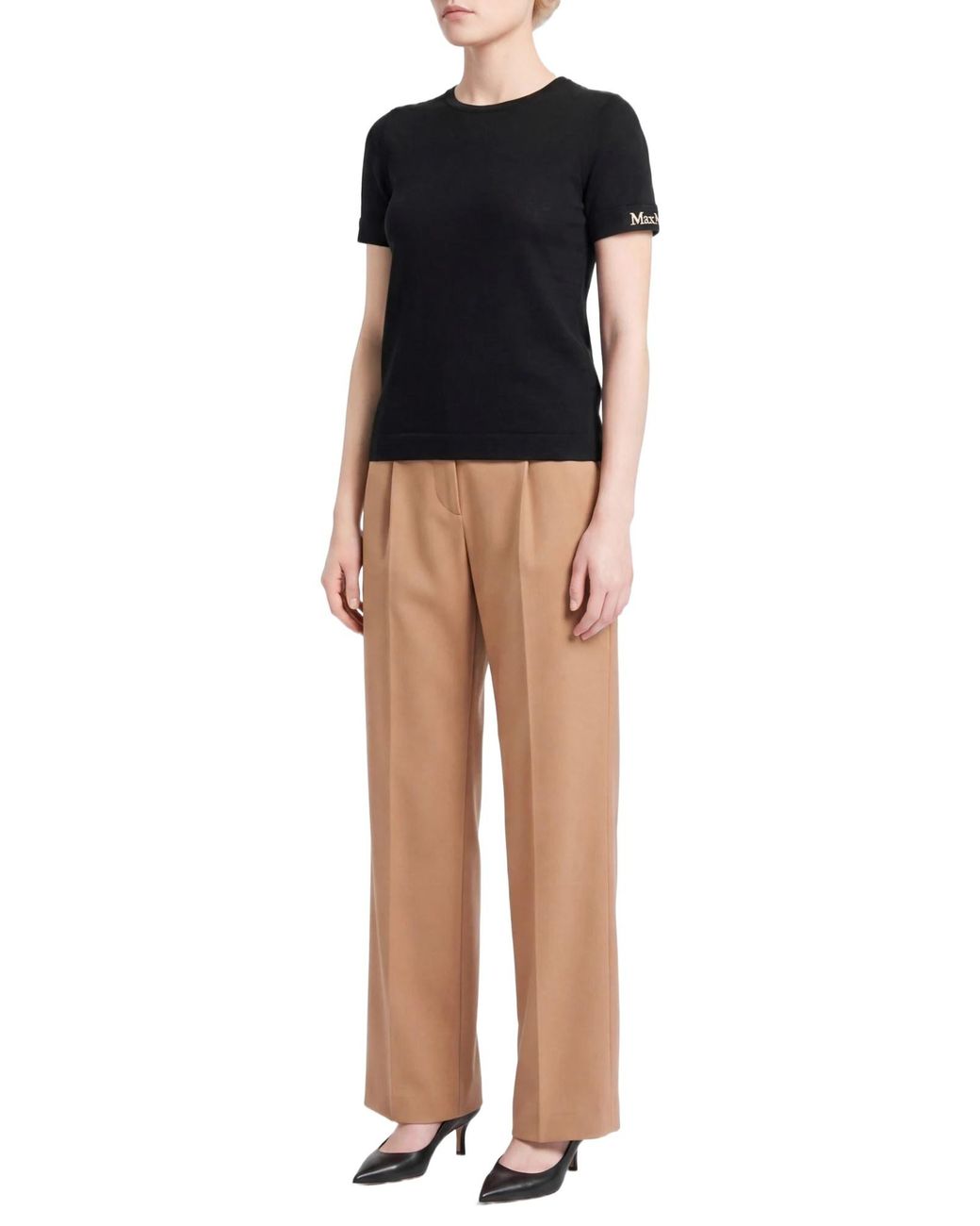 Max Mara Black Minimalist Short-Sleeve Knit Top