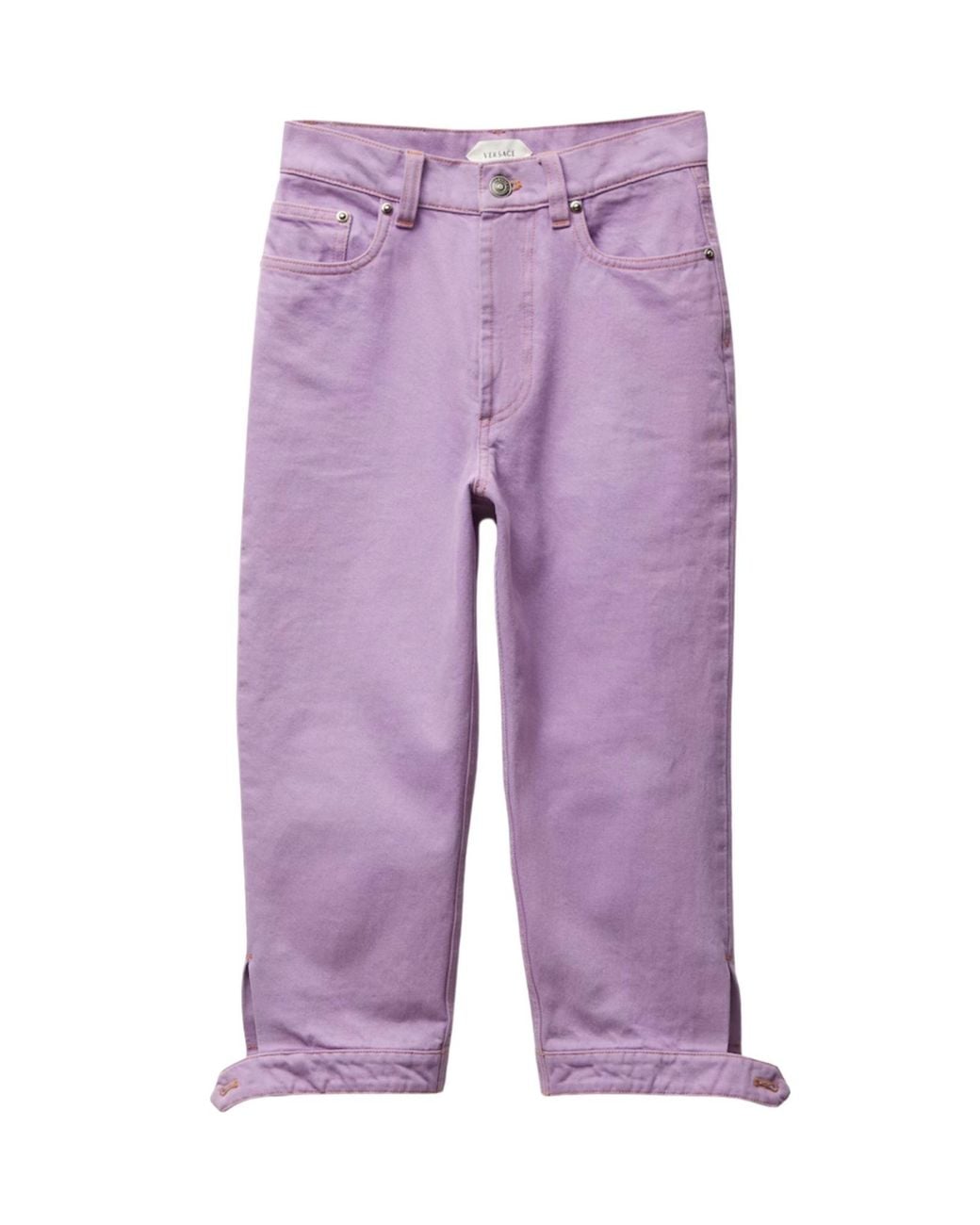 Versace Purple Logo-Patch Cropped Capri Jeans