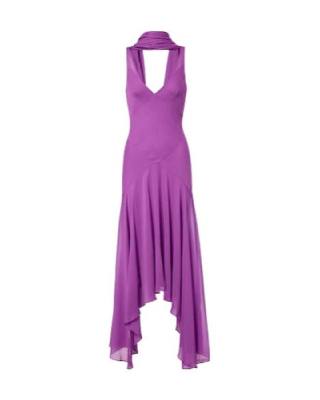 De La Vali Purple Mystica Asymmetric Georgette Midi Dress