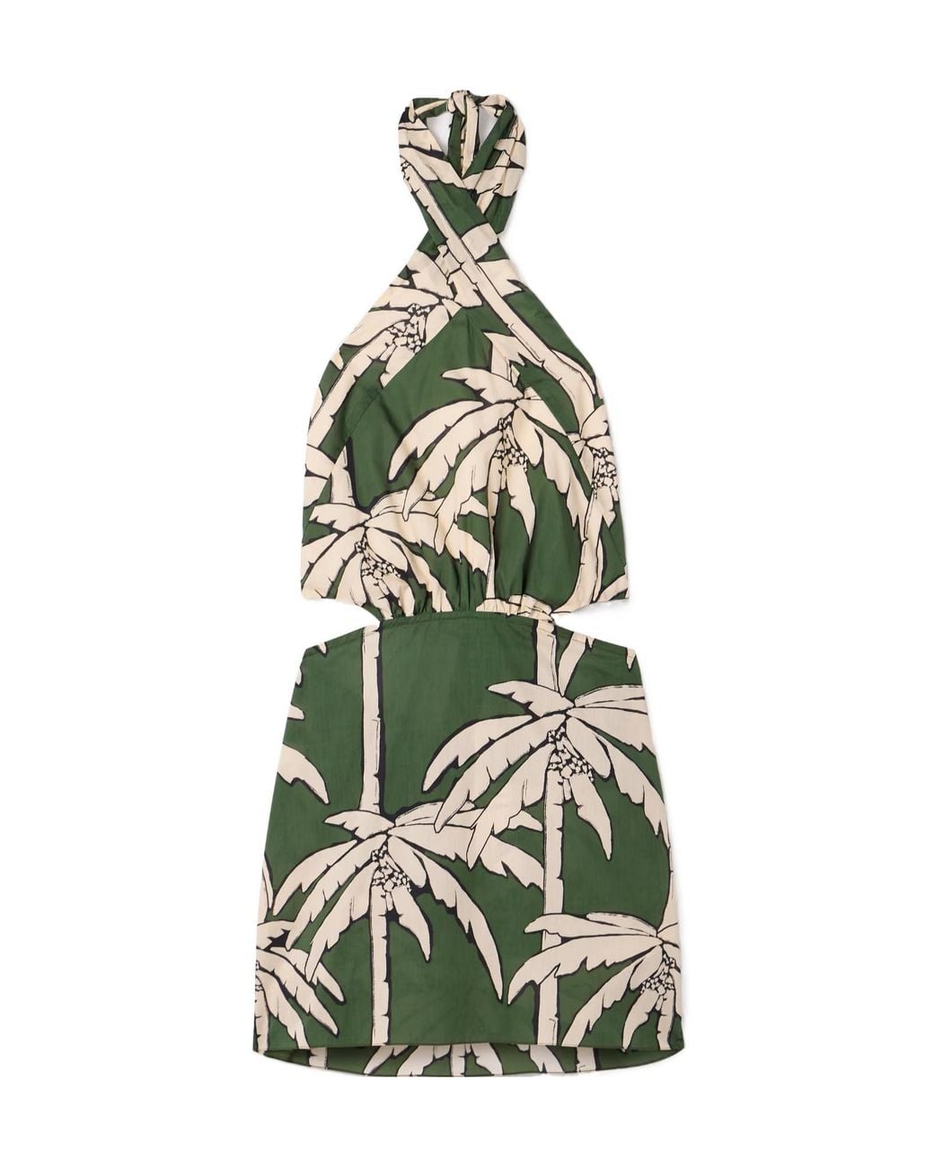 Johanna Ortiz Green Heart Pirate Cutout Printed Voile Halterneck Mini Dress