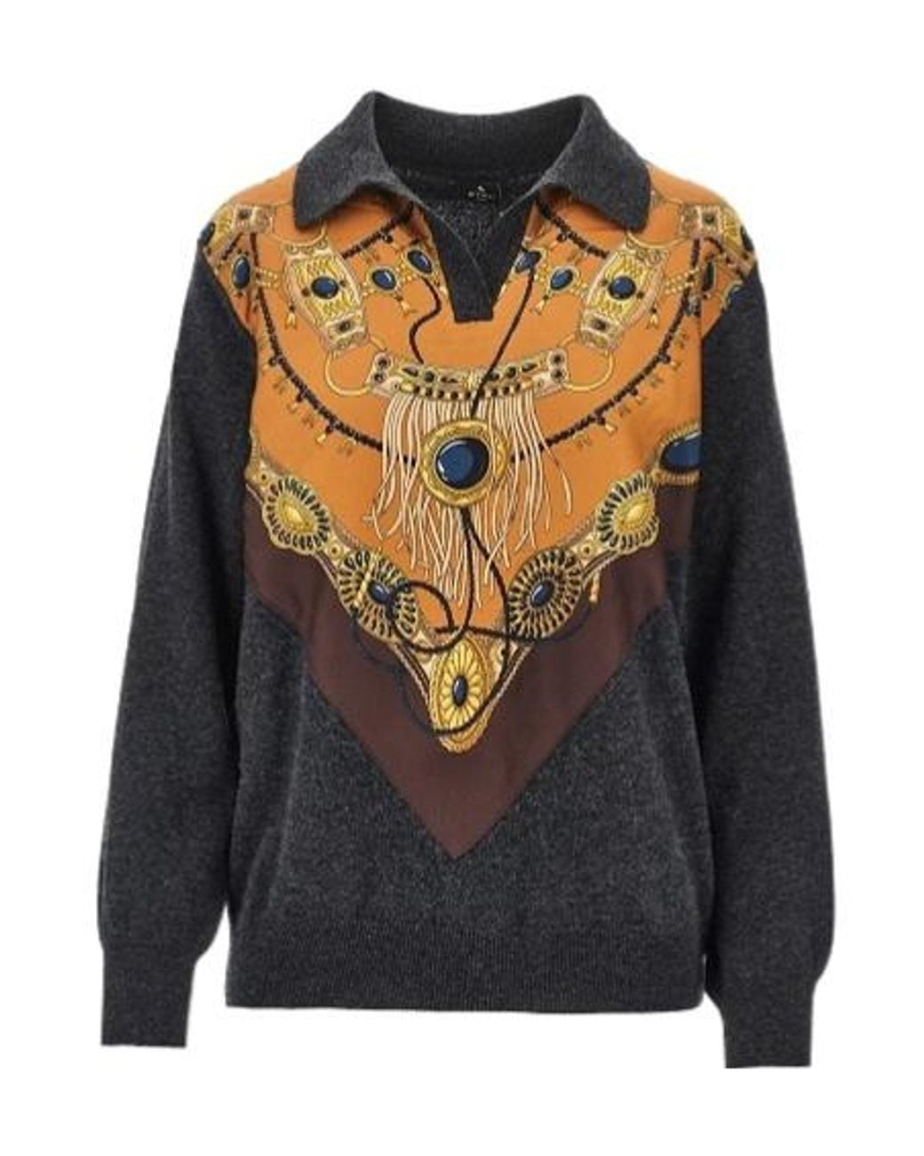 Etro Black Long-Sleeve Collared Pullover
