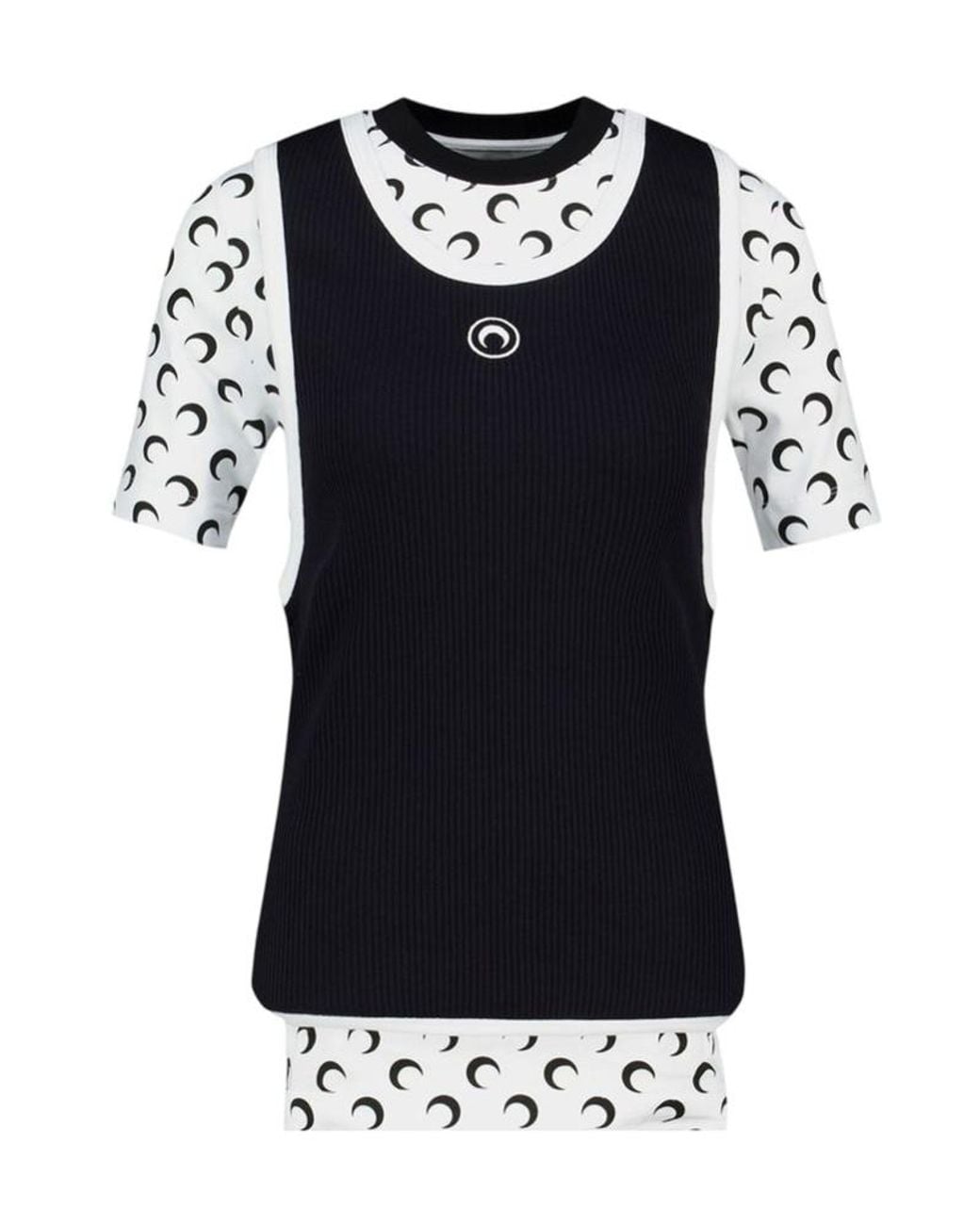 MARINE SERRE Black Layered Jersey Short Sleeved T-Shirt for men