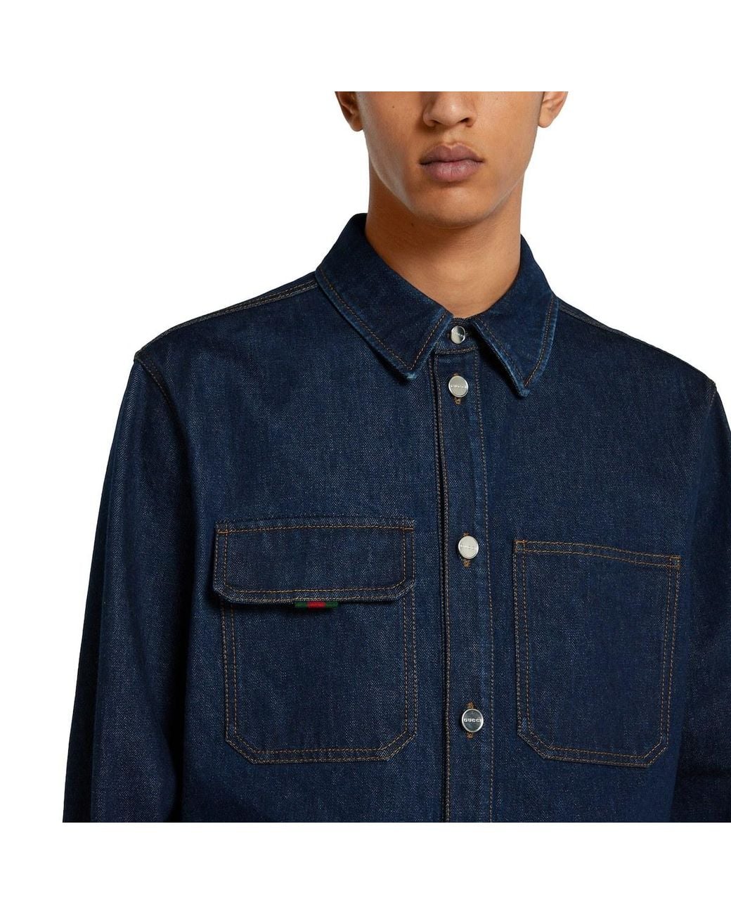 Gucci Blue Relaxed Fit Denim Shirt for men