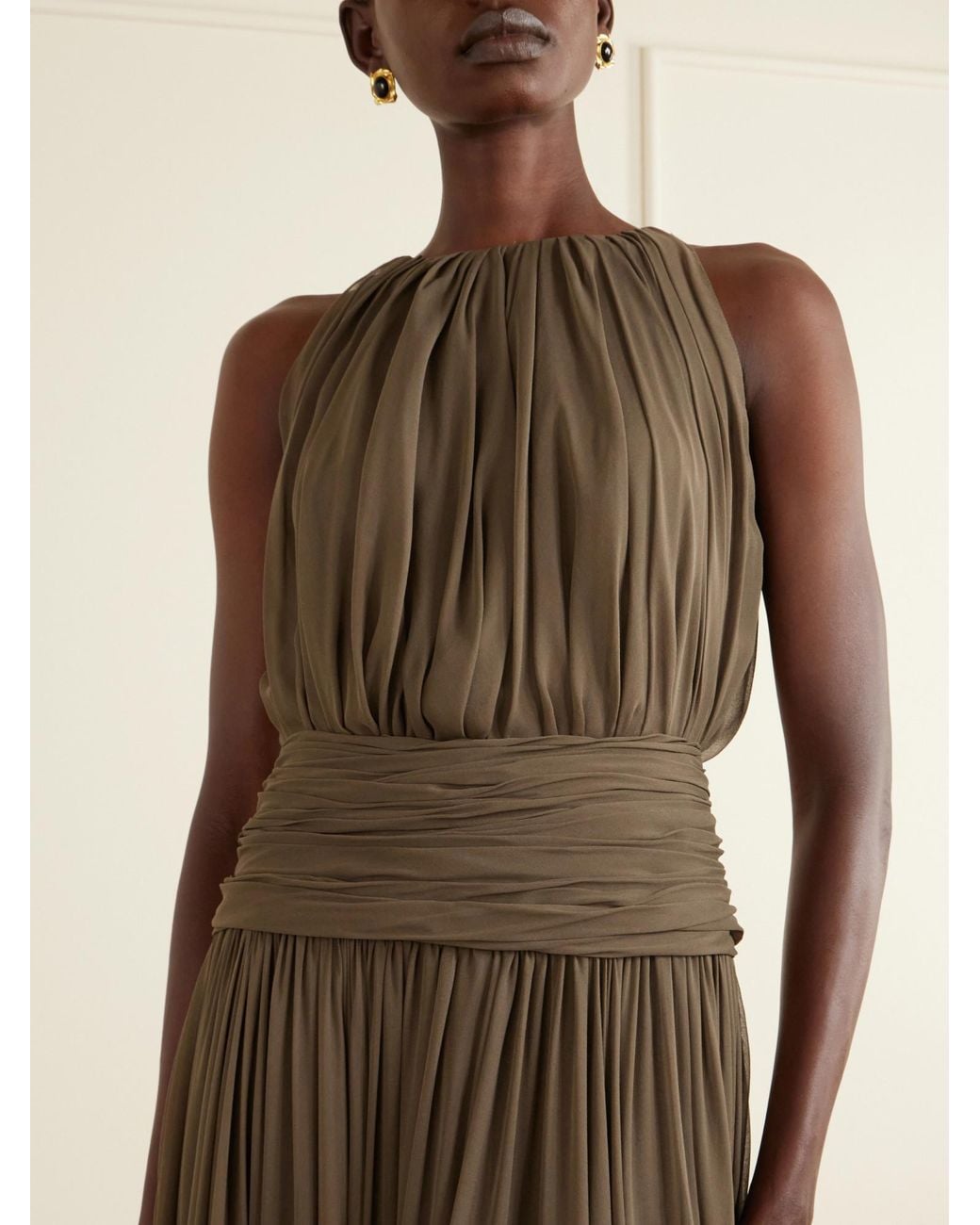Oscar de la Renta Natural Draped Silk-Chiffon Gown