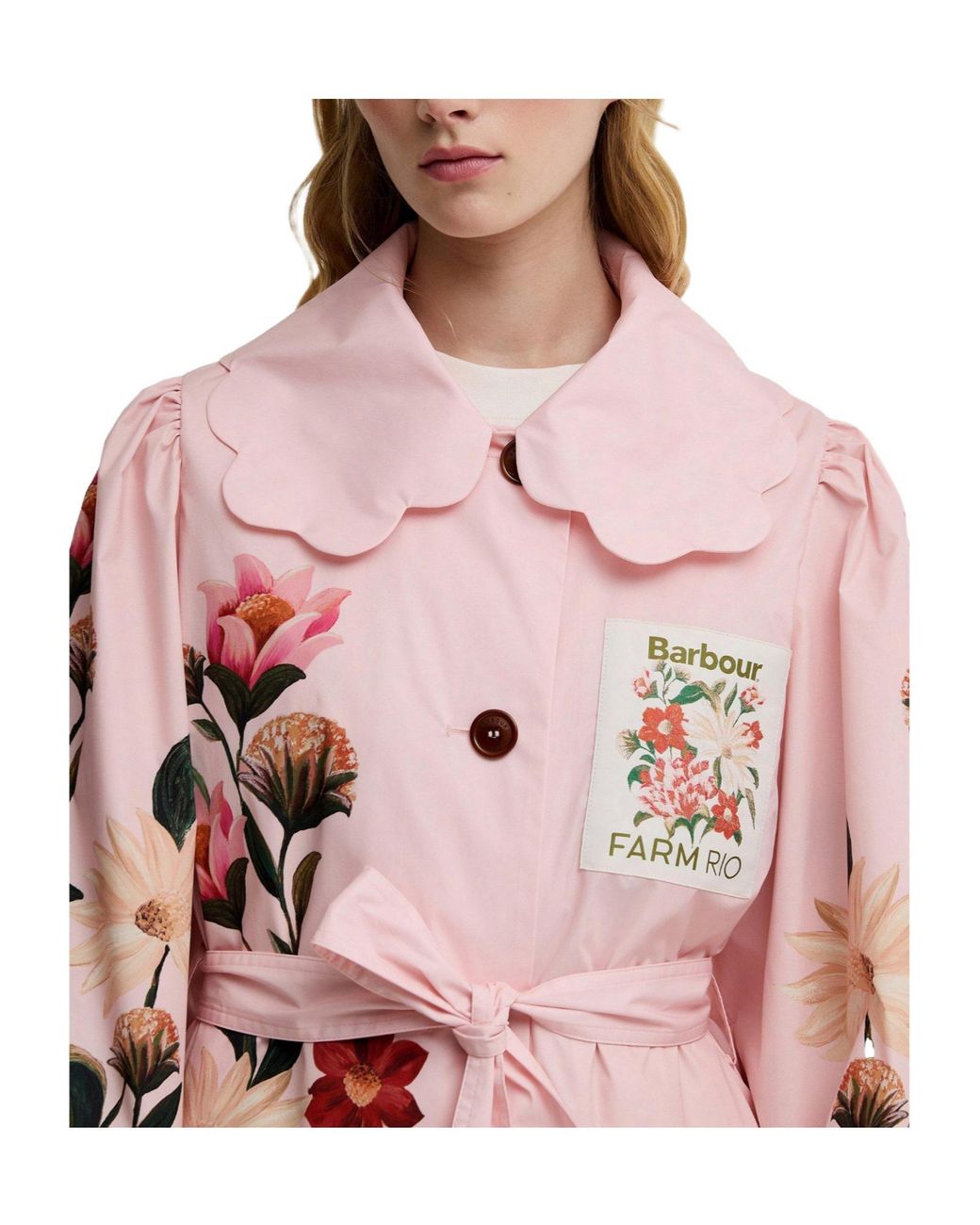 Barbour Pink X Farm Rio Bromelia Showerproof Trench Coat