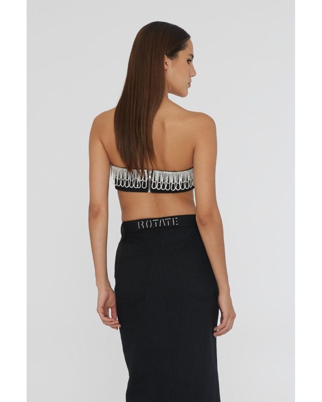 ROTATE BIRGER CHRISTENSEN Black Embellished Off-Shoulder Bandeau Top