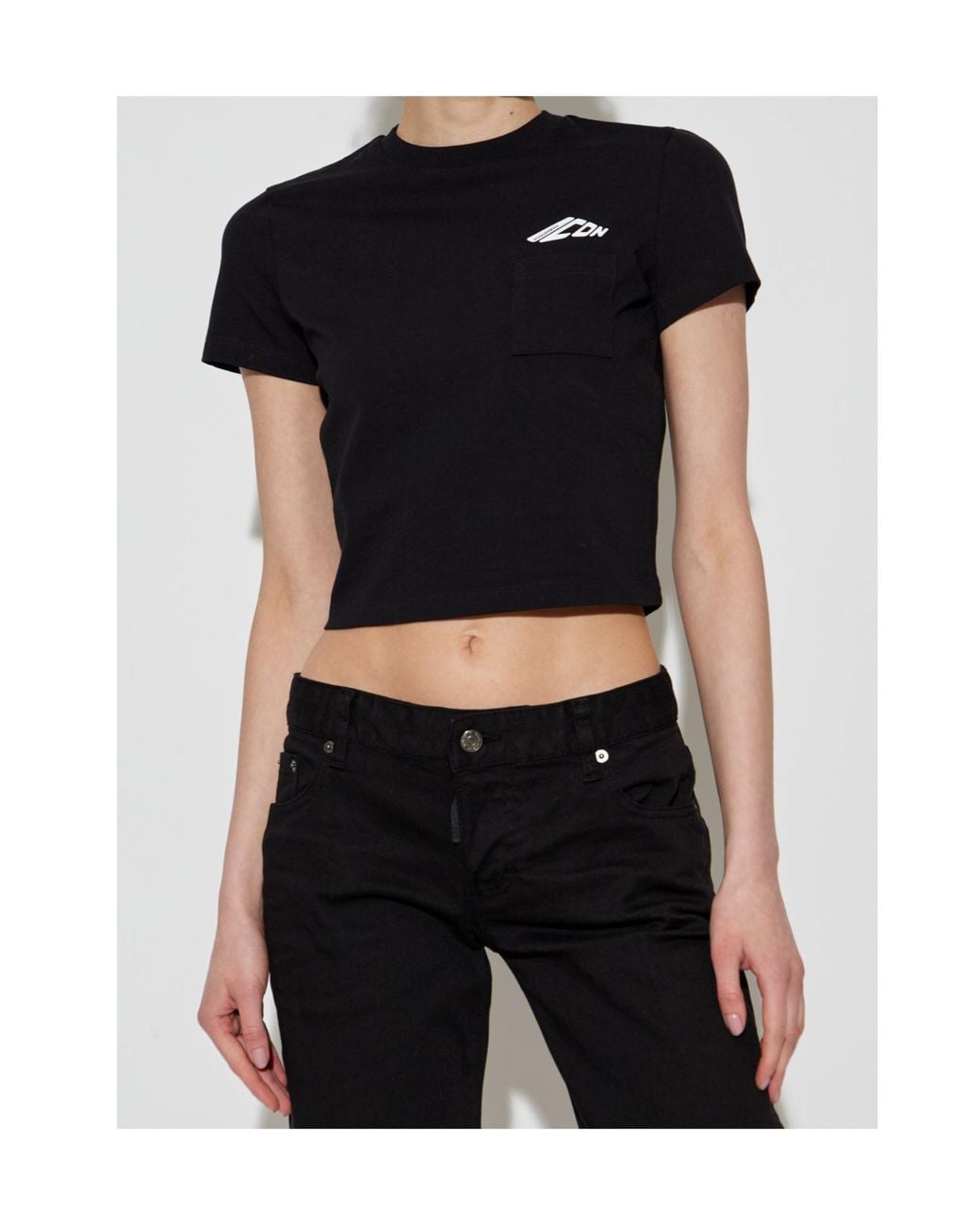 DSquared² Black クロップド クルーネック Tシャツ