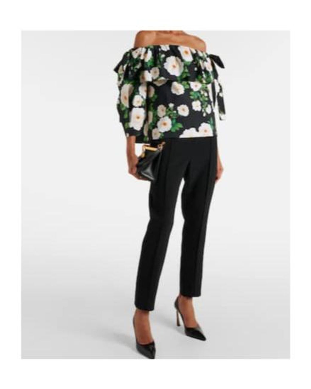 Carolina Herrera Green Floral Off-Shoulder Top