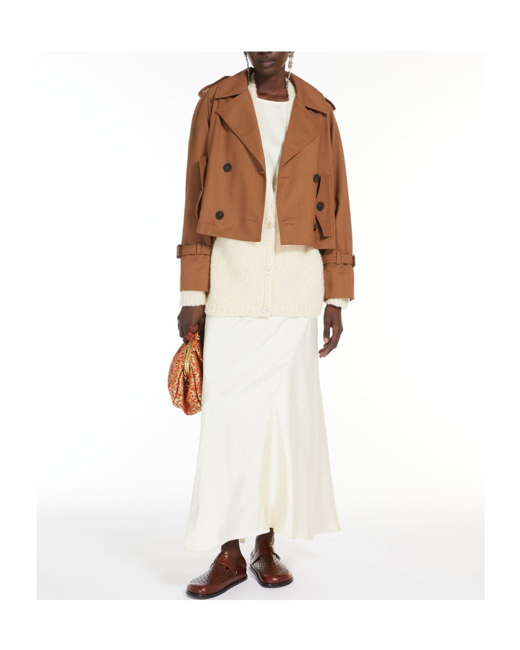 Weekend by Maxmara White Aia Satin Slide Slit Skirt