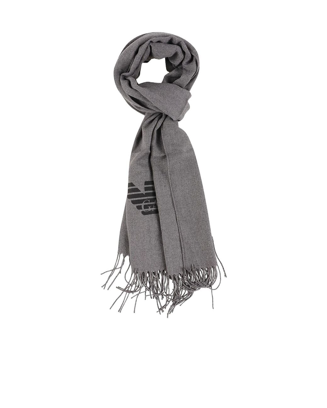 Emporio Armani White Logo-Printed Fringed Scarf for men