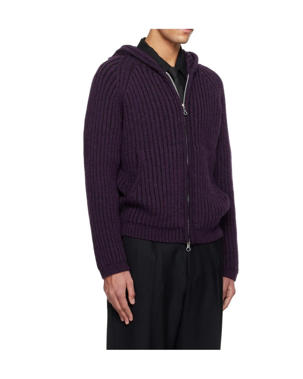 Our Legacy Purple Ribbed Hooded Knit Cardigan for men