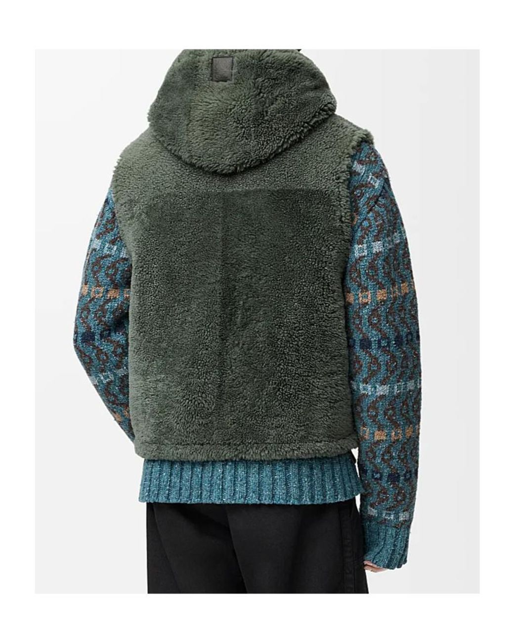Loewe Green Shearling Hooded Zip-Up Vest for men