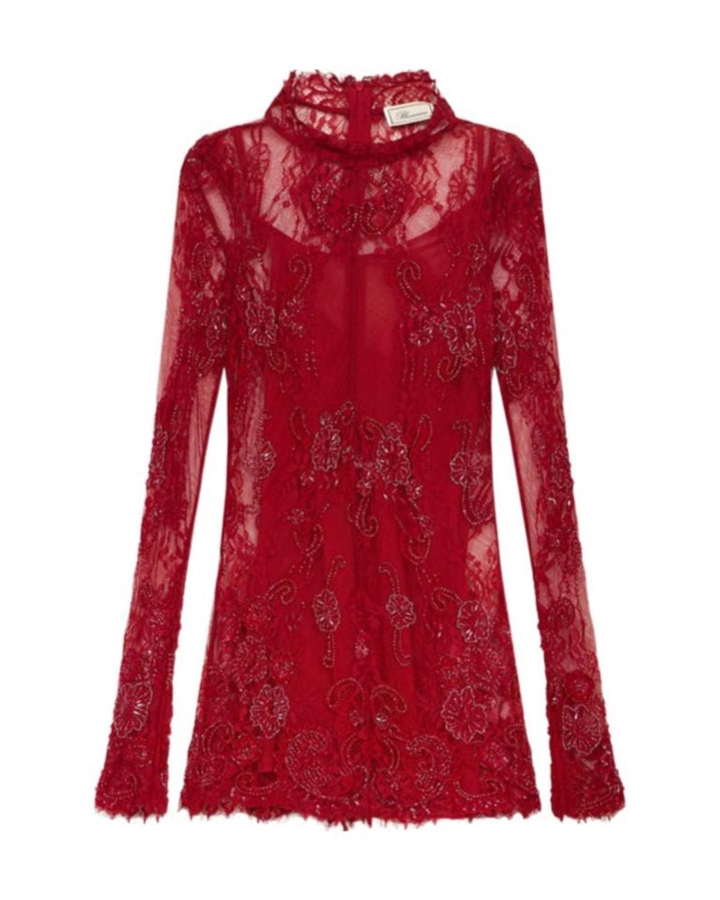 Blumarine Long-Sleeve Embroidered Mini Dress