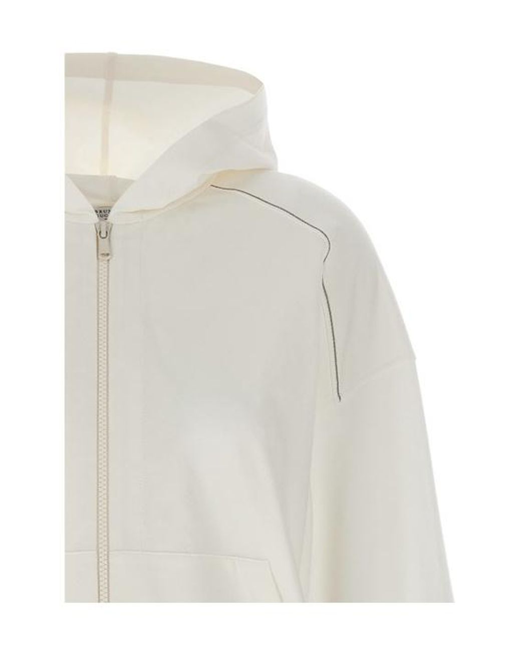 Brunello Cucinelli White Monili-Embellished Zipped Hoodie